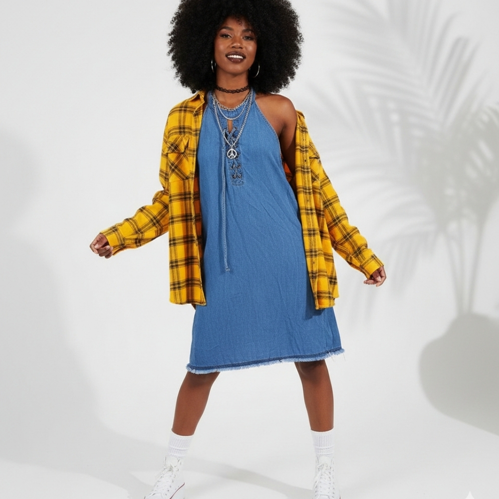 🩵LOVE by CHELSEY womens S blue denim halter top dress